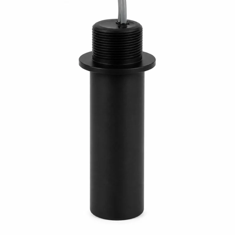Transductor ultrasónico aéreo de alcance medio BBDM-30KR12M con cuerpo cilíndrico negro, parte superior roscada y cable