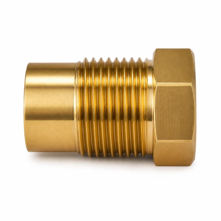 Transductor aéreo BBDM-80KR4M con extremo cilíndrico dorado, rosca exterior y resalte hexagonal