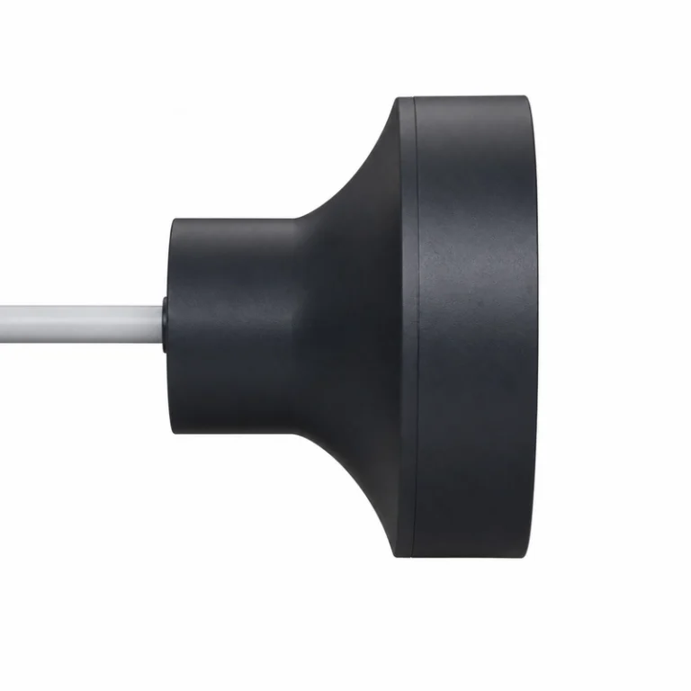 Vista lateral del transductor ultrasónico de viento BBFM-V49K con cuerpo circular ensanchado y cable