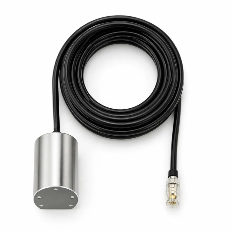 BBND-RT Ultraschall-Prüfsonde mit zylindrischem Metallkörper, aufgewickeltem schwarzem Kabel und Metallstecker