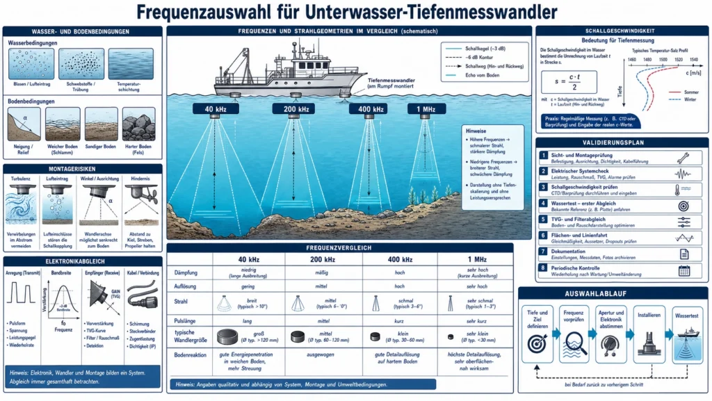 Unterwasser-Tiefenmesswandler senden nieder- und hochfrequente Sonarstrahlen zu verschiedenen Bodenschichten