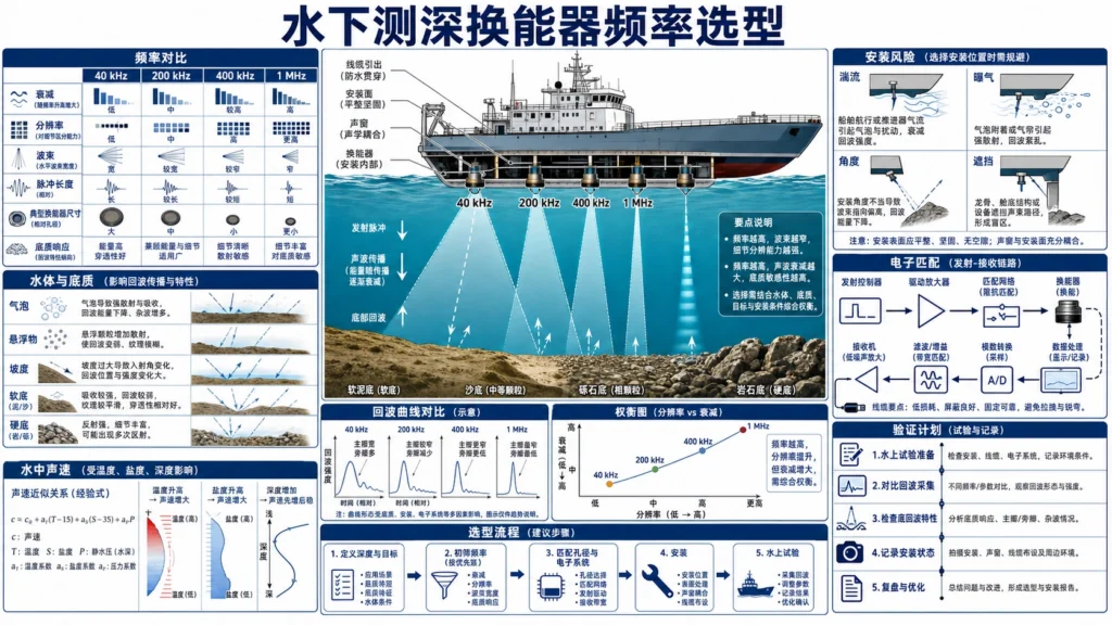不同水下测深换能器向不同底层发射低频和高频声束