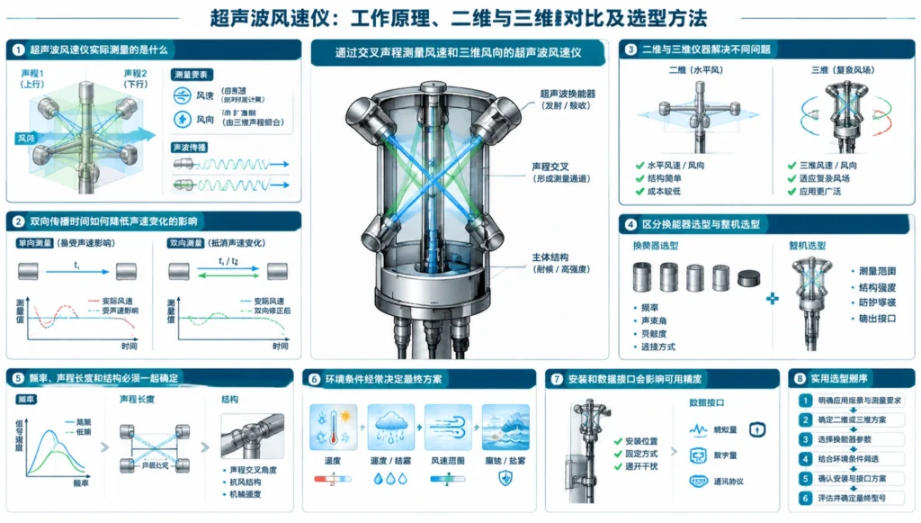 通过交叉声程测量风速和三维风向的超声波风速仪