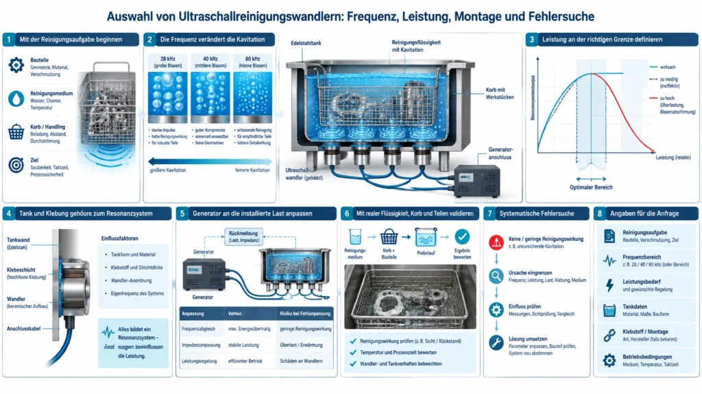 Unter einem Edelstahltank geklebter Ultraschallreinigungswandler mit Kavitationszonen und Generatoranschluss