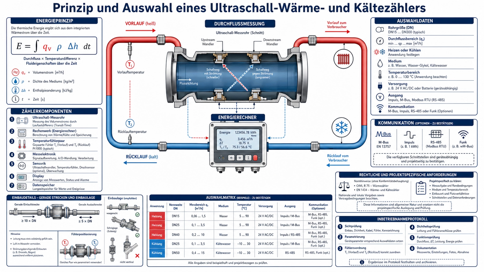 Ultraschall-Wärmezählersystem misst Durchfluss sowie gepaarte Vor- und Rücklauftemperaturen zur Energieberechnung