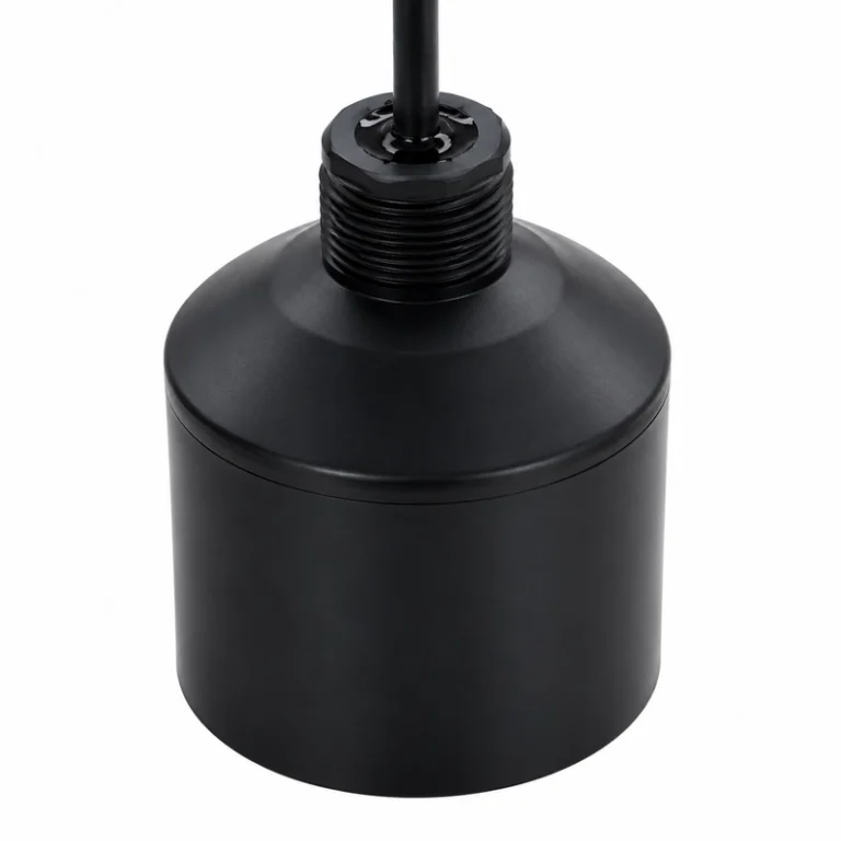 Transdutor ultrassônico BBUA-DH para perfuração em fundo de poço com corpo cilíndrico preto e dois fios brancos