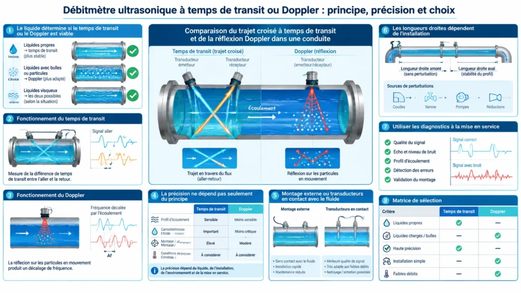 Comparaison du trajet croisé à temps de transit et de la réflexion Doppler dans une conduite
